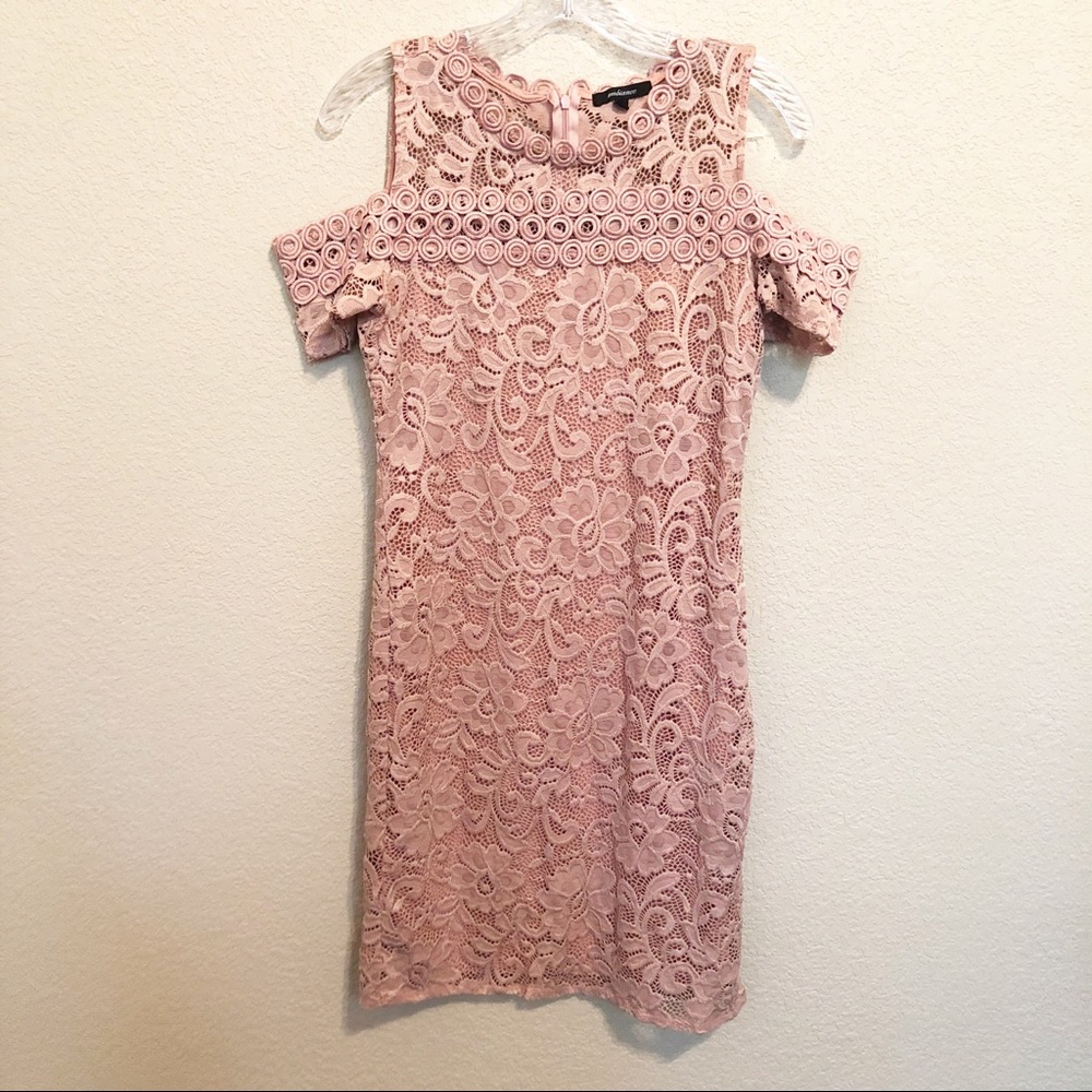 Ambiance Blush Pink Lace Cold-Shoulder Mini Dress